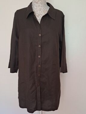 Avenue Dark Brown Button-Front Tunic Shirt